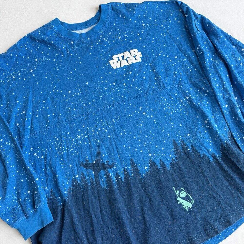 Disney Parks Star Wars Endor Spirit Jersey XXL Blue Galaxy Ewok Death Star LS